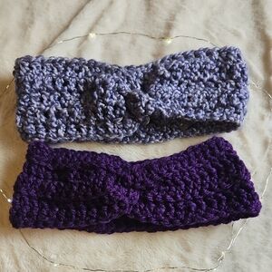Set of 2 Handmade Crochet Headbands in Lavender and Deep Purple